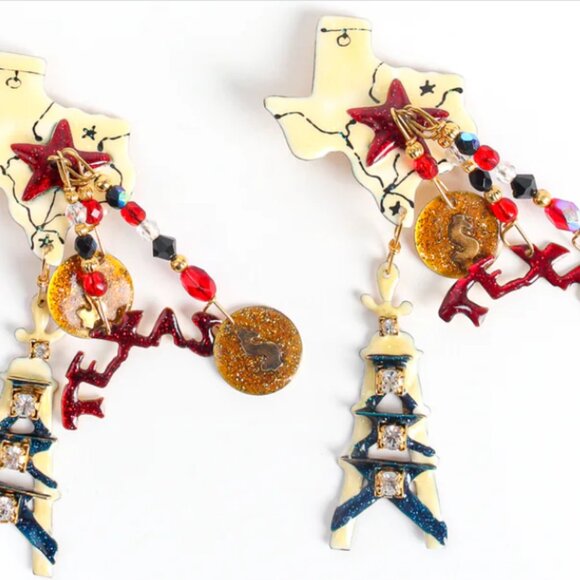 Lunch at the Ritz - Texas Tea Lonestar Earrings - Vintage - Picture 2 of 13